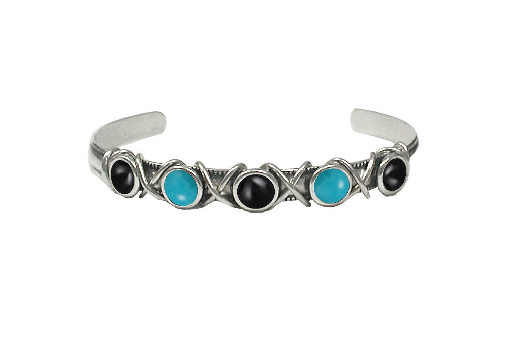 Sterling Silver Cuff Bracelet With Black Onyx And Turquoise